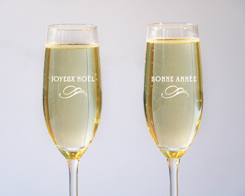 Lot de 2 Flûtes à Champagne - Joyeux Noël et Bonne année