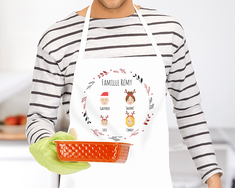 Tablier blanc de cuisine personnalisable Noël Family circus