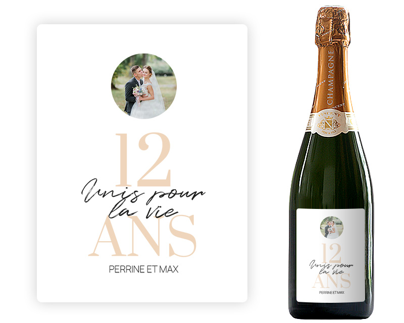 Bouteille de champagne personnalisée anniversaire de mariage - Noces de Soie