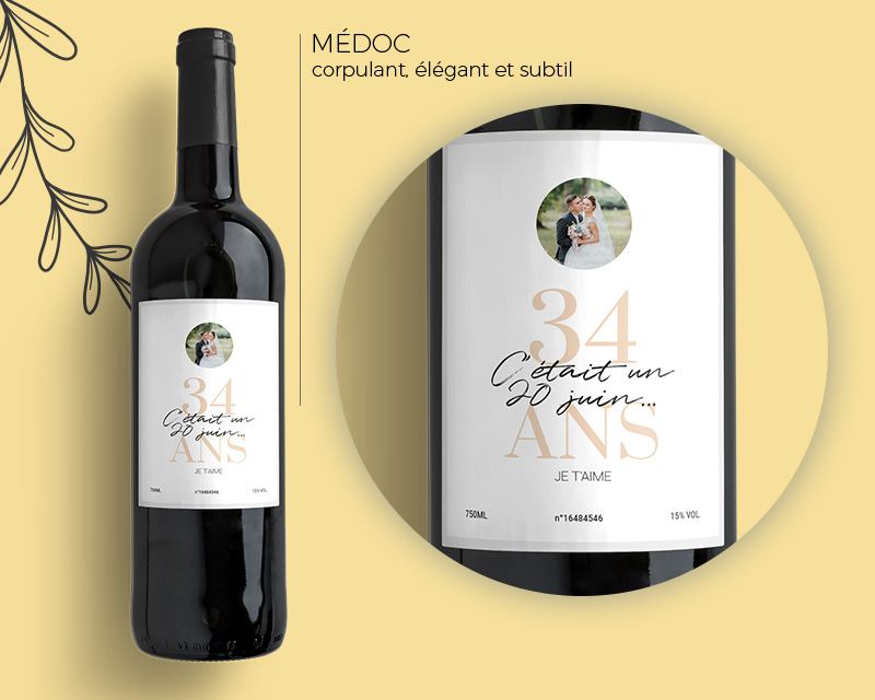 Bouteille de vin personnalisée anniversaire de mariage - Noces d'Ambre