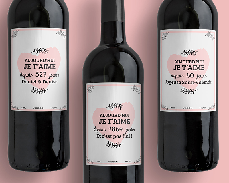 Bouteille de vin de Bordeaux personnalisée couple - Aujourd'hui je t'aime depuis