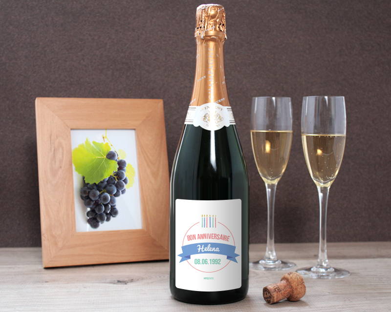 Bouteille de champagne personnalisée anniversaire - Bougies Bleu