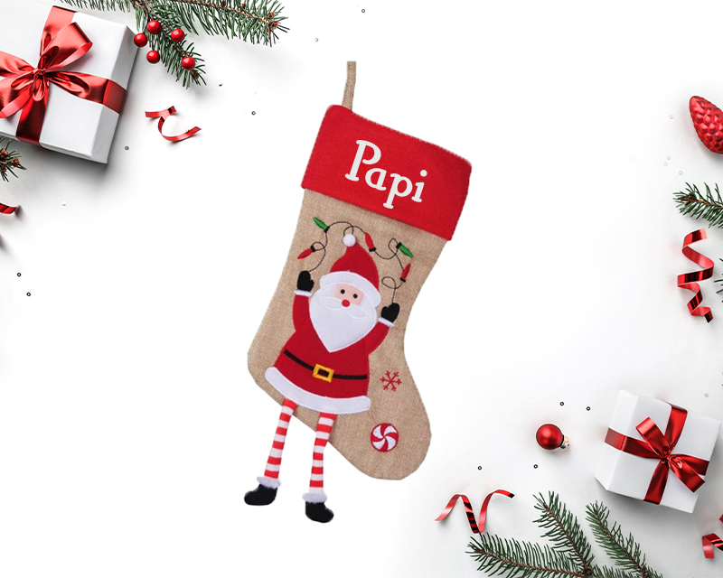 Chaussette de Noël brodée - Père Noël, Renne ou Lutin avec jambes