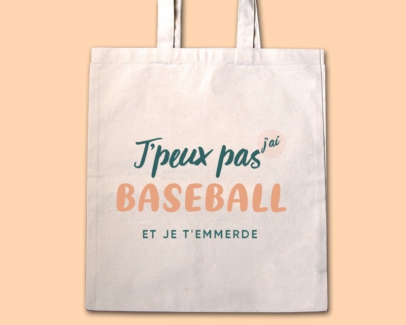 Tote bag personnalisable - J'peux pas j'ai baseball