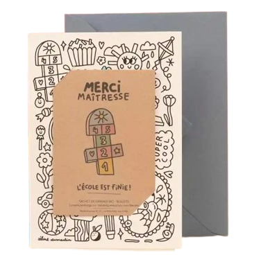 Carte à graines coloriage avec enveloppe - Merci Maîtresse