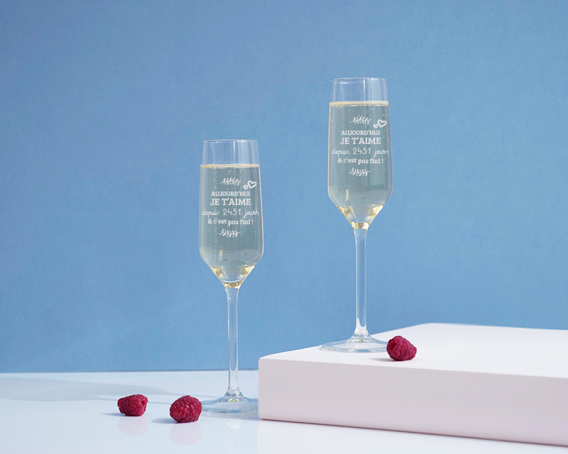 Coupes de champagne personnalisées Je t'aime depuis X jours