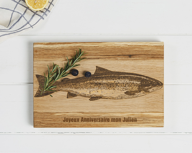 Planche à découper Personnalisable en bois de Chêne écossais - Saumon