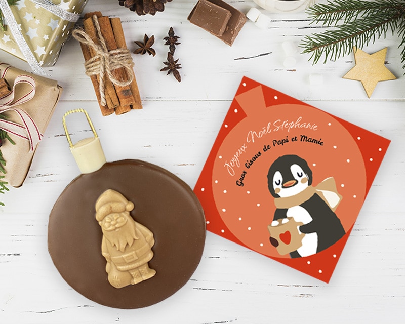 Boule de Noël en chocolat personnalisée avec un message
