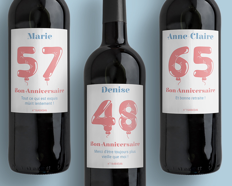 Bouteilles de vin de Bordeaux - Collection ballons d'anniversaire Femme