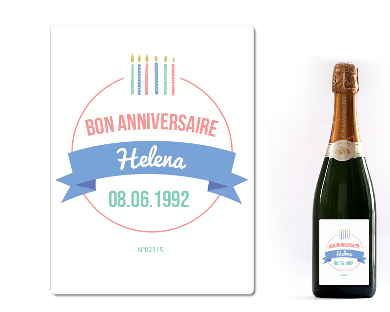Bouteille de champagne personnalisée anniversaire - Bougies Bleu