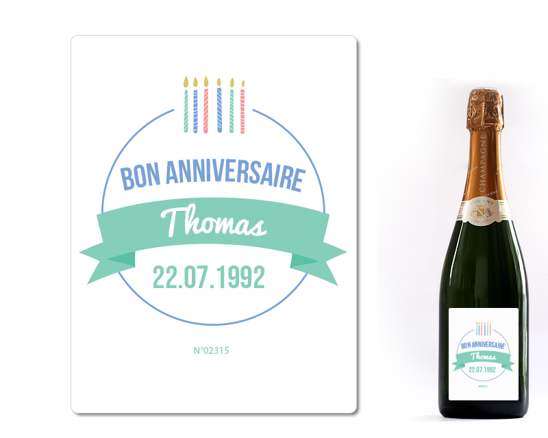 Champagne Anniversaire personnalisable - Bougies d'anniversaire - Bleu