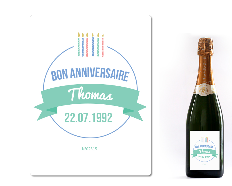 Bouteille de champagne personnalisée anniversaire - Bougies Vert