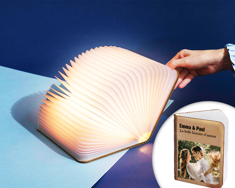 Lampe livre lumineux personnalisé photo - Couverture de livre
