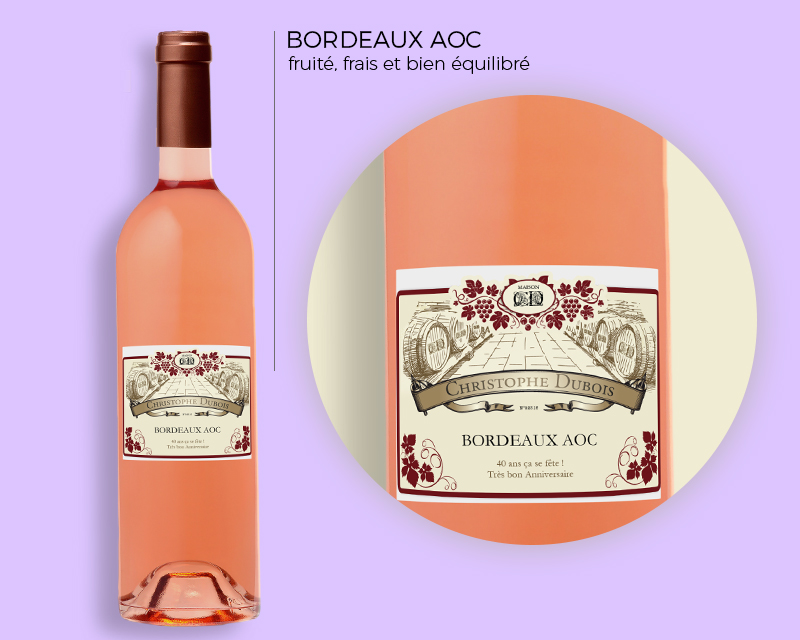 Bouteille de vin rosé personnalisée - Prénom et message