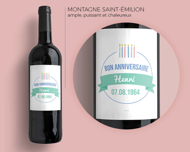 Bouteilles de vin de Bordeaux - Collection bougies d'anniversaire bleues