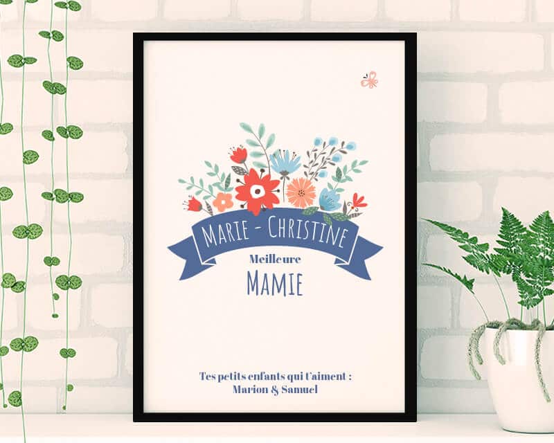Affiche encadrée personnalisable - Mamie Fleurie