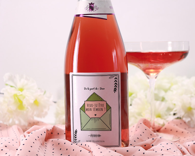 Bouteille de Champagne Rosé personnalisable Veux-tu être mon témoin ?
