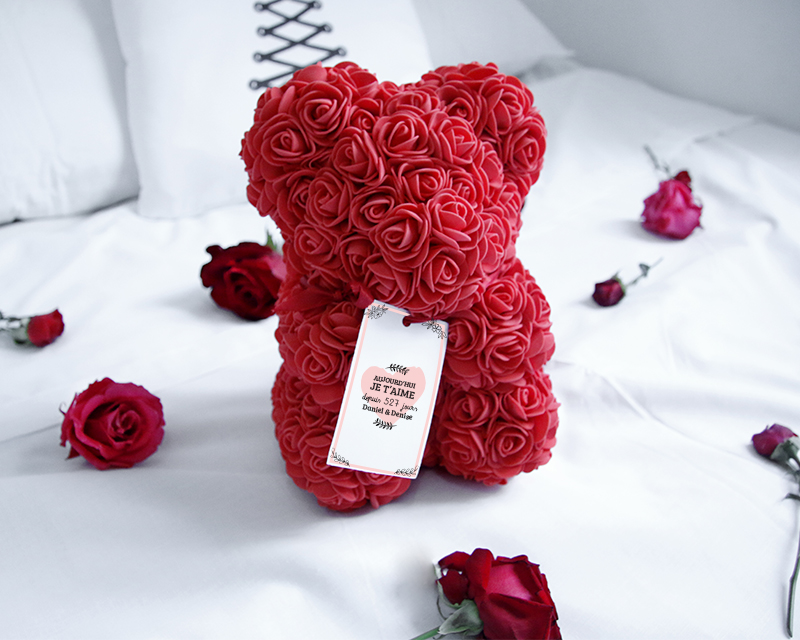 Ours en roses avec carte personnalisée - Aujourd'hui je t'aime depuis