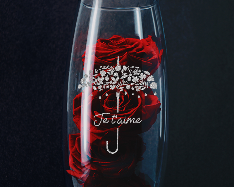 Voir l'image 2 du produit Vase ovale personnalisable gravé et ses Roses rouges éternelles - Je t'aime