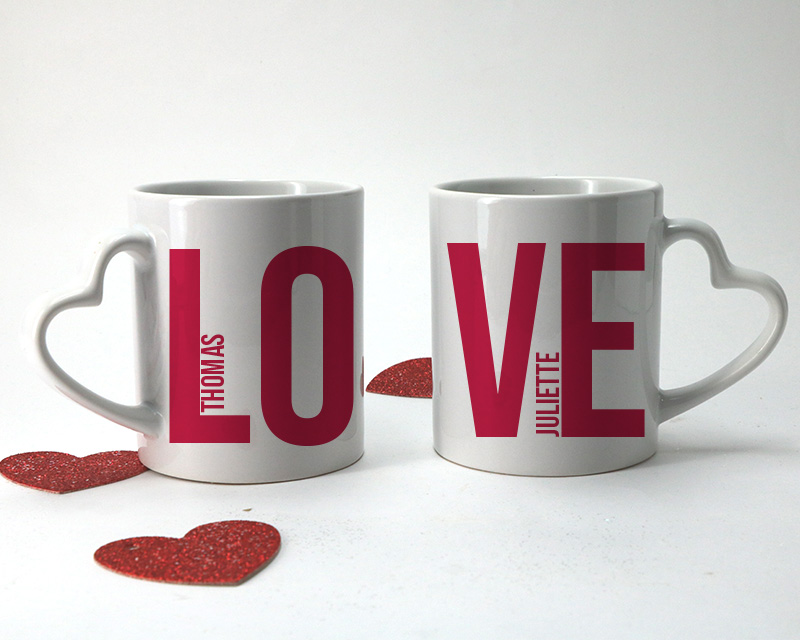 Lot de 2 mugs coeurs personnalisés - Love