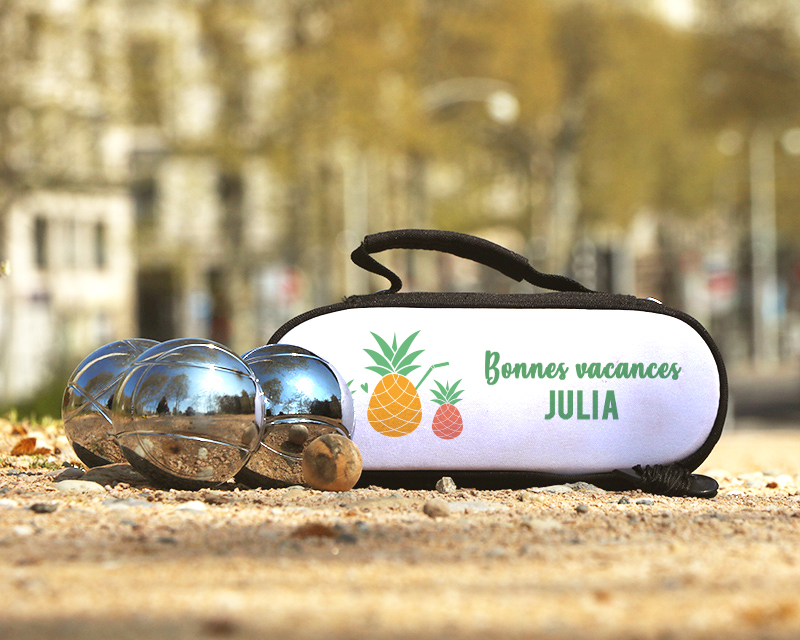 Sacoche de pétanque Ananas et sa triplette de boules