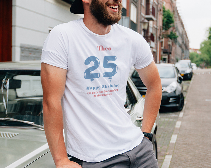 T-shirt Blanc Homme Personnalisable - Collection ballons d'anniversaire