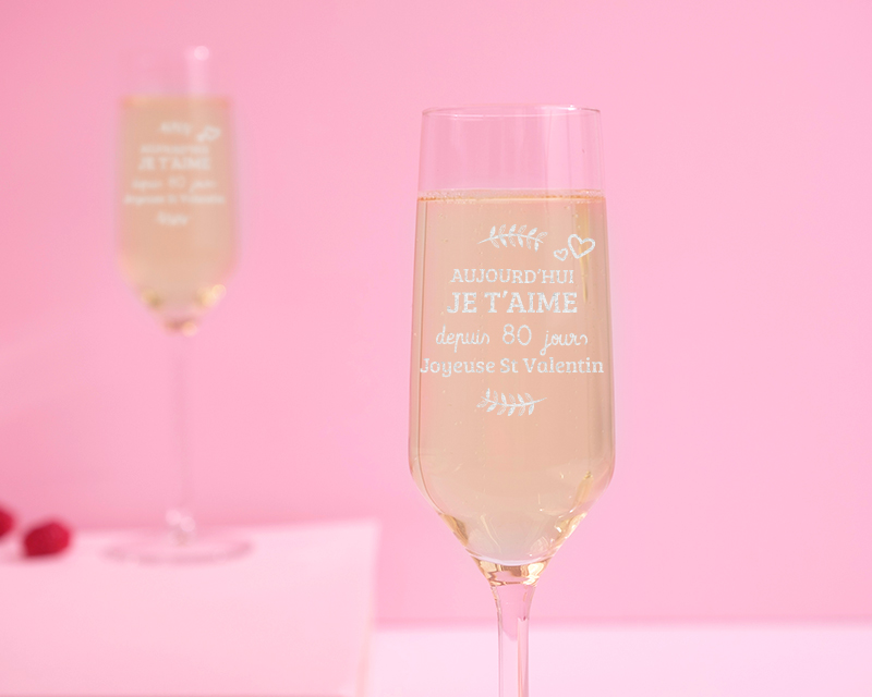 Flûtes à champagnes personnalisées Saint-Valentin Je t'aime depuis X jours