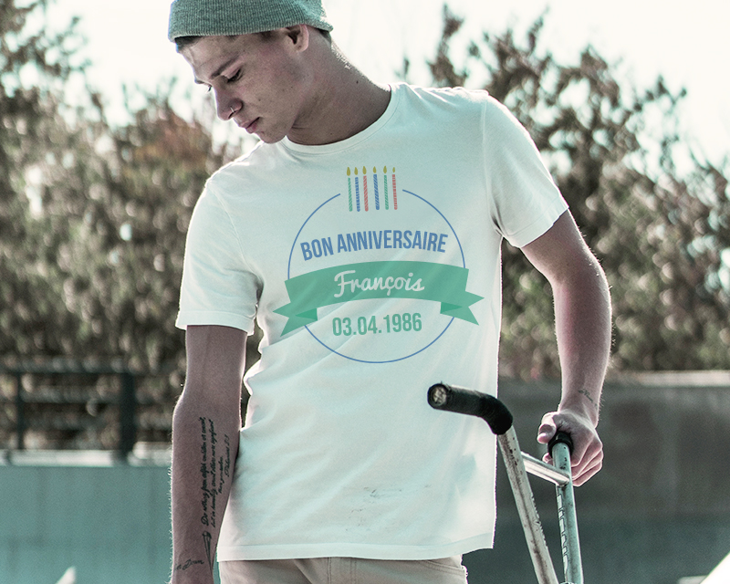 T-shirt blanc homme Personnalisable - Collection bougies d'anniversaire