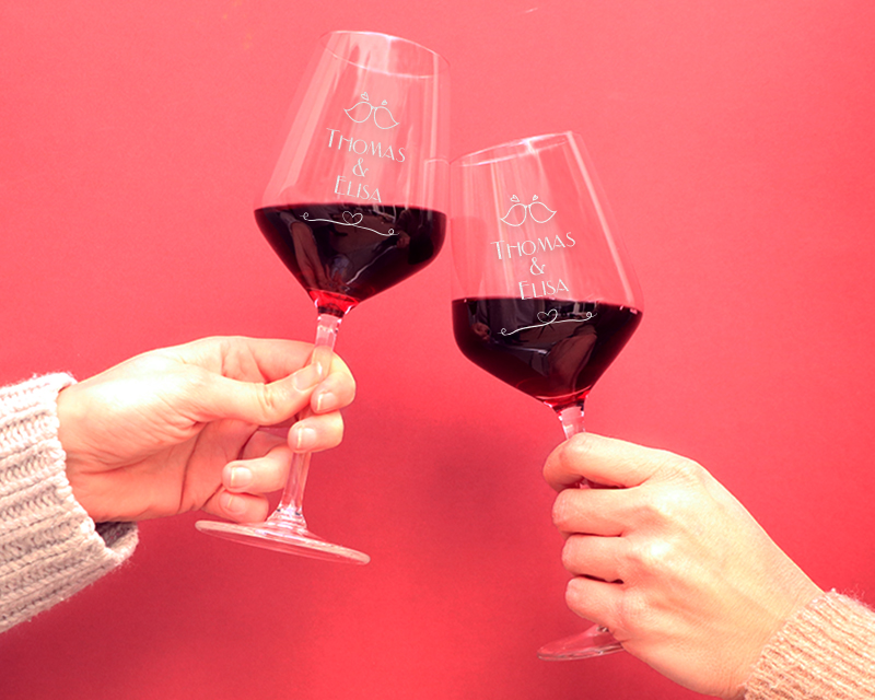 Duo de verres à vin personnalisables - Nid d'amour