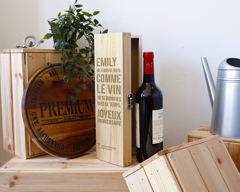 Caisse à Vin Anniversaire Citation Gravée