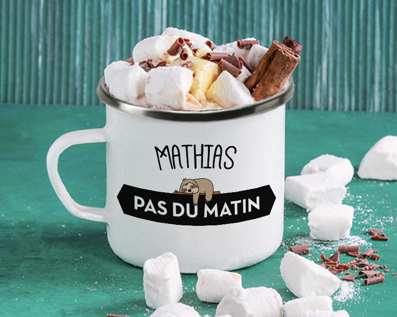 Mug émaillé Personnalisable - Pas du matin - Collection Paresseux