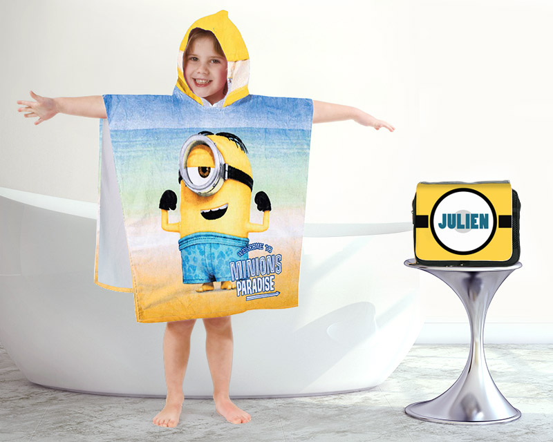Cape de bain Minions et sa trousse de toilette personnalisée