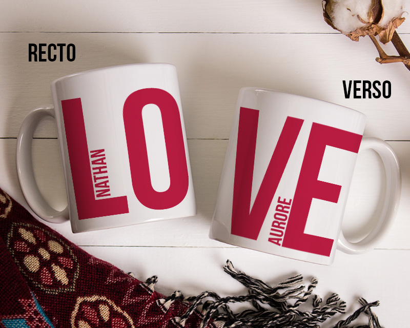 DUO Ballon cœur hélium et 2 Mugs Personnalisables - LOVE