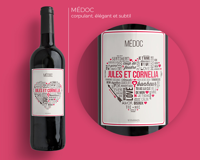 Bouteille de vin de Bordeaux personnalisée couple - Mots d'Amour