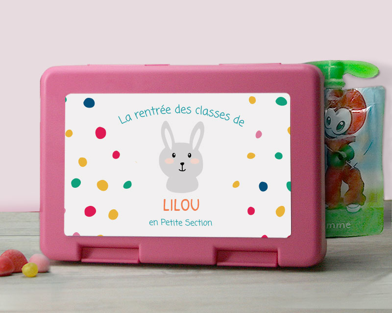 Boîte à goûter rose lapin pour enfant personnalisable