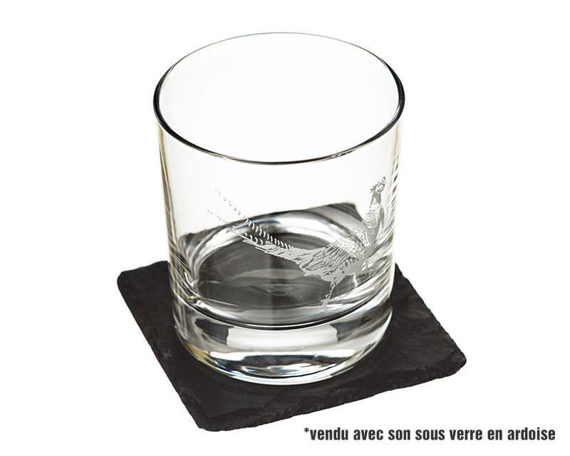 Verre à Whisky Personnalisable - Faisan avec son sous verre