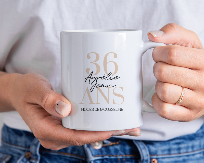 Mug personnalisé anniversaire de mariage - Noces de Mousseline