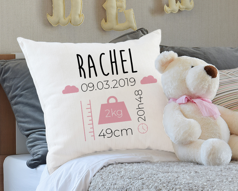 Coussin Personnalisable - Naissance - Rose
