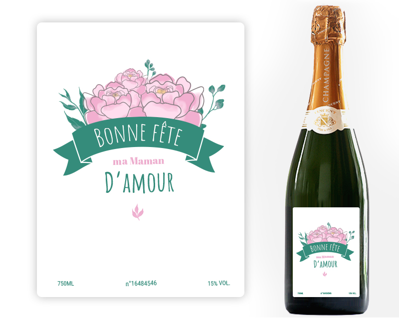 Bouteille de champagne personnalisée - Maman Fleurie