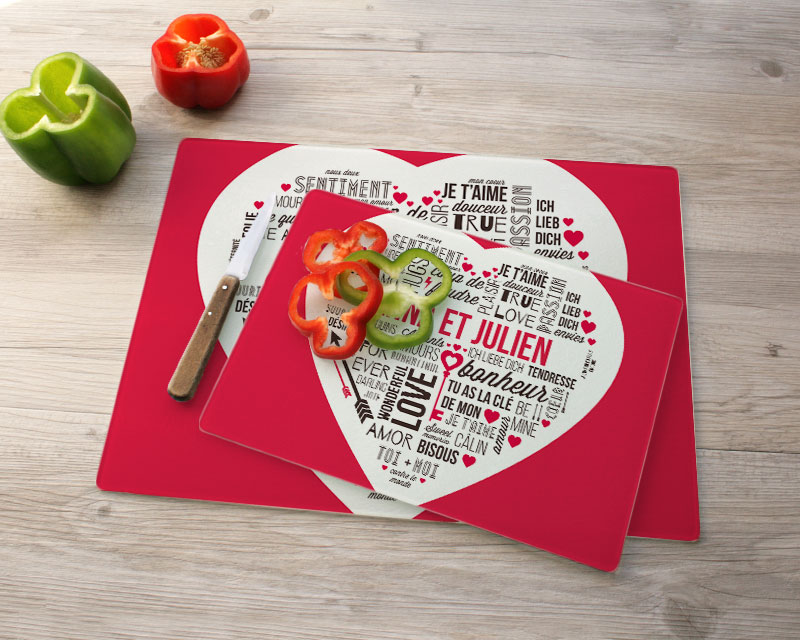Planche à découper en verre mots d'Amour