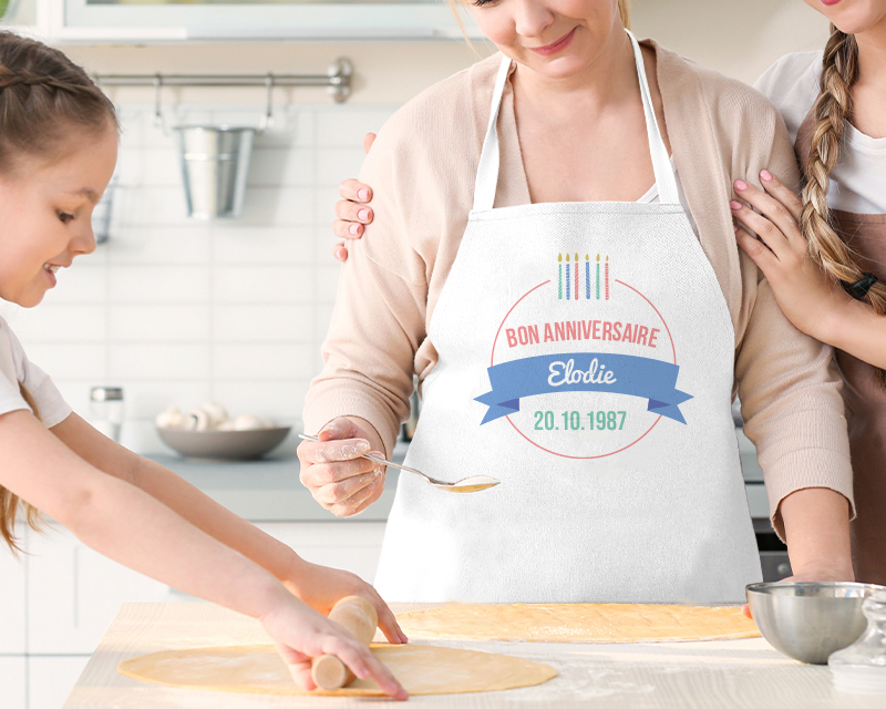 Tablier de cuisine blanc - Collection bougies d'anniversaire