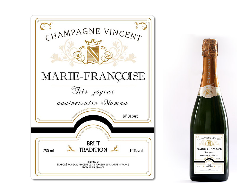 Bouteille de champagne personnalisée - Prénom et message