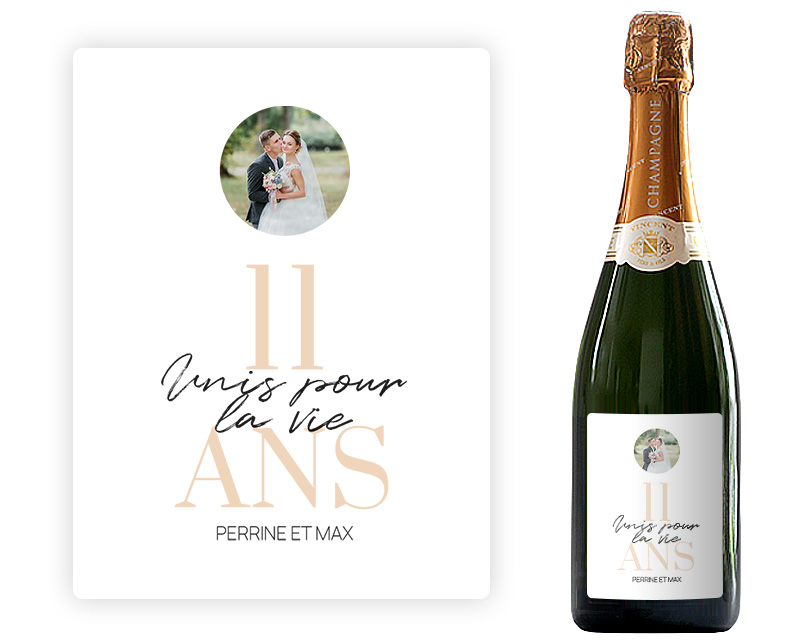 Bouteille de champagne personnalisée anniversaire de mariage - Noces de Corail