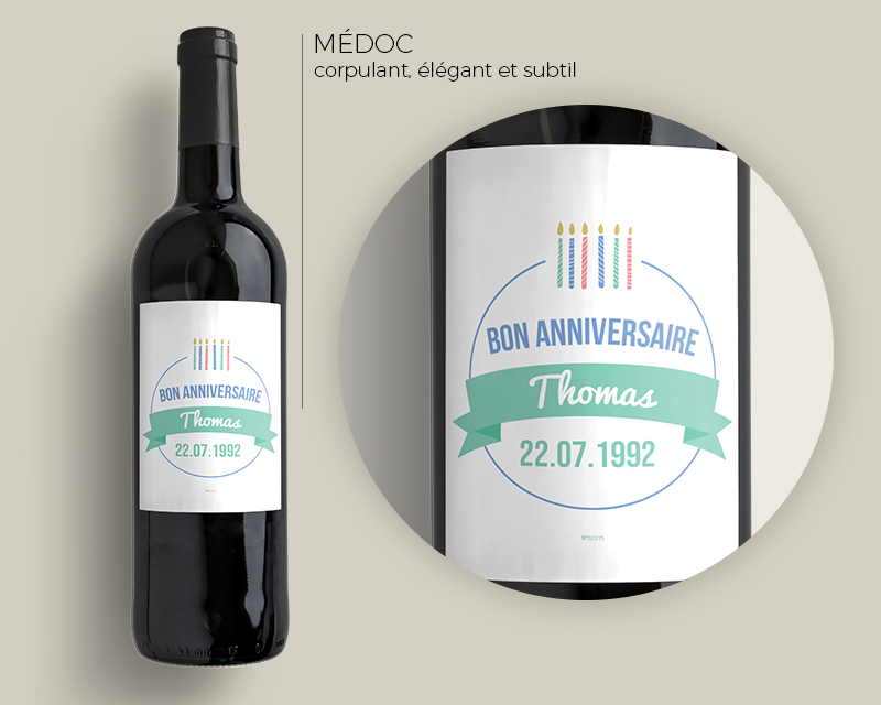 Bouteilles de vin de Bordeaux - Collection bougies d'anniversaire bleues