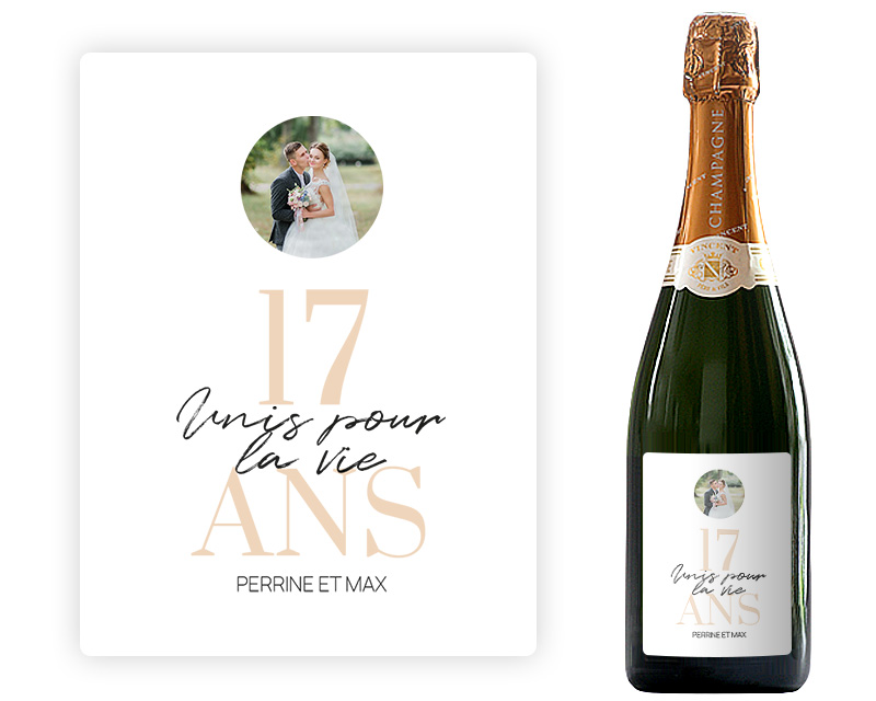 Bouteille de champagne personnalisée anniversaire de mariage - Noces de Rose