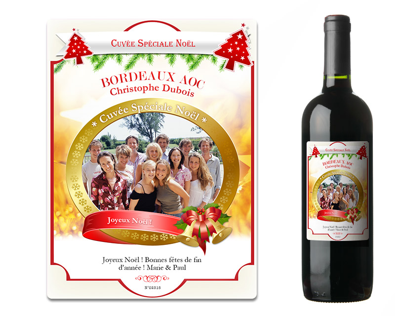 Bouteille de vin de Bordeaux personnalisée Noël - Photo