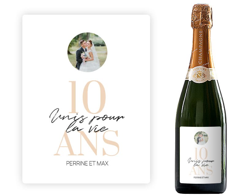 Bouteille de champagne personnalisée anniversaire de mariage - Noces d'Étain
