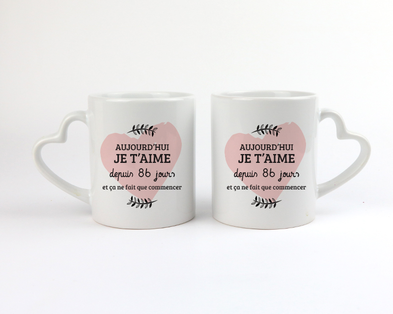 Duo de mugs personnalisés couple - Aujourd'hui je t'aime depuis