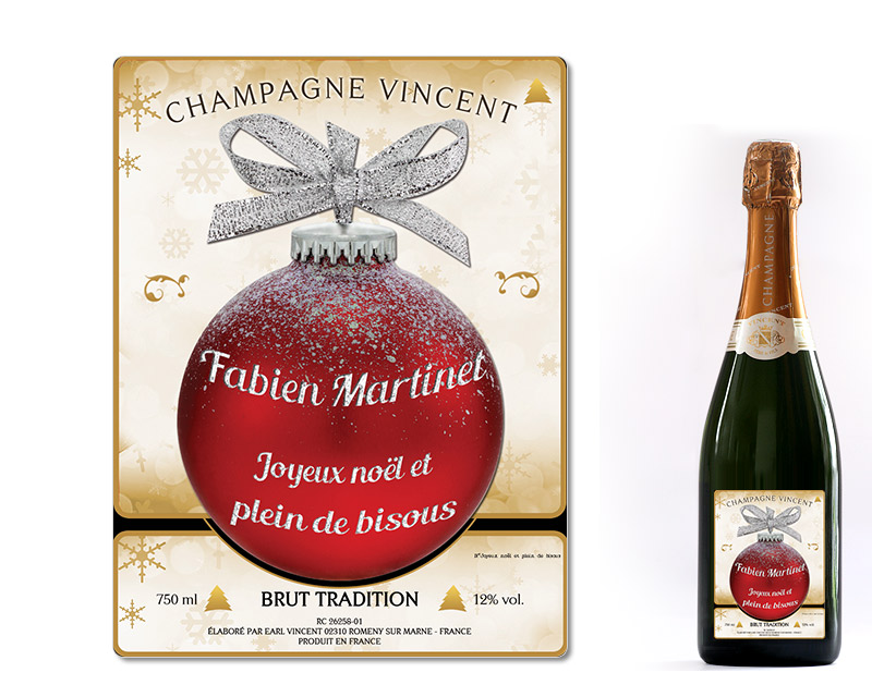 Bouteille de champagne personnalisée Noël - Boule de Noël