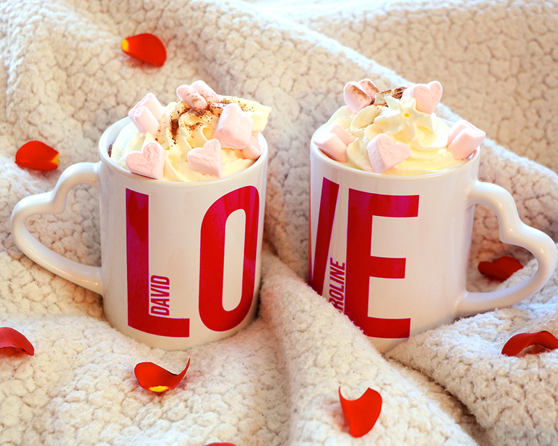 Duo de mugs personnalisés à anses coeur - Love